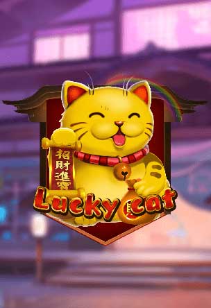 Imagen encantadora y llena de fortuna del juego Lucky Cat, que muestra la icónica figura del gato japonés maneki-neko como elemento central, simbolizando la buena suerte y la prosperidad.