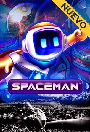Imagen futurista y con temática espacial del juego Spaceman, que muestra al heroico y aventurero personaje del astronauta contra un fondo de elementos cósmicos.